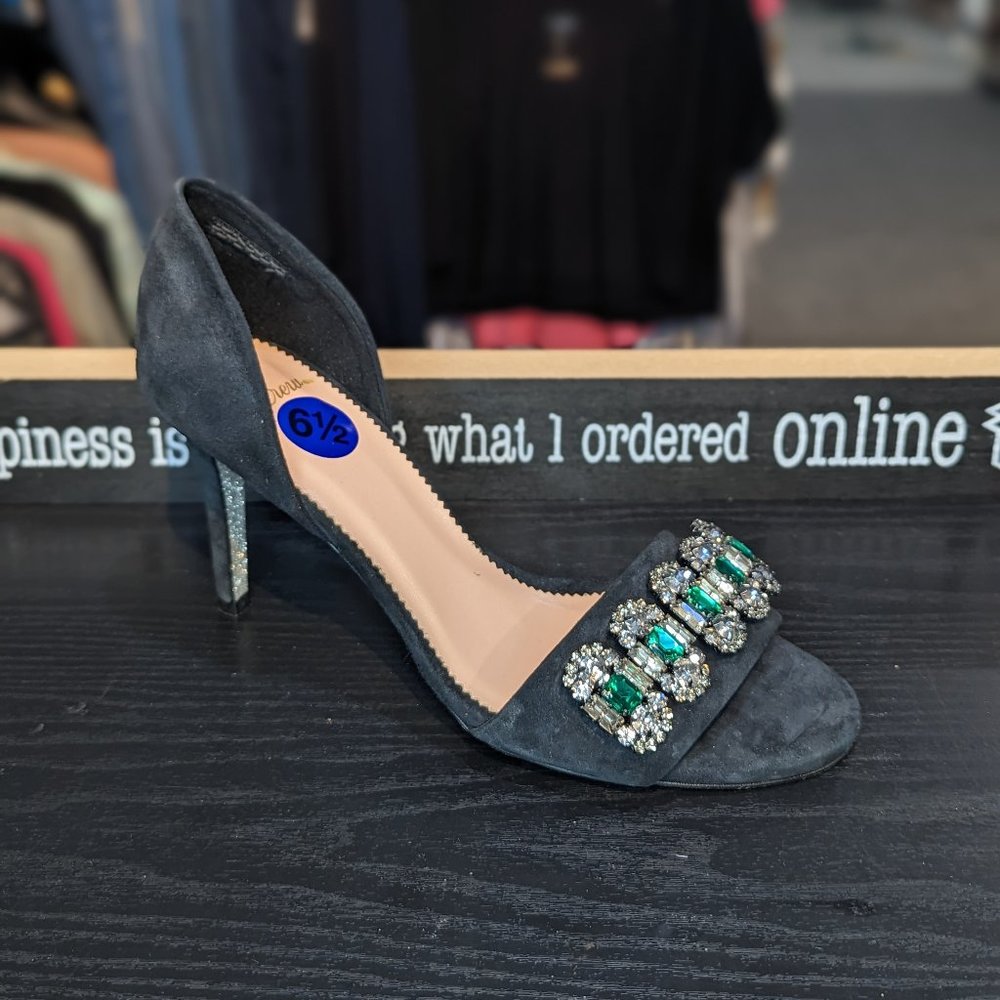 J Crew Suede Be Jeweled Sandal Heel sz. 6.5